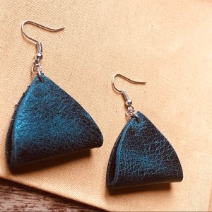 Folded Black Genuine Leather Earrings